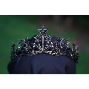 Black Star Crystal Tiara Bridal Goth Crown Birthday Wedding Gift Diadem